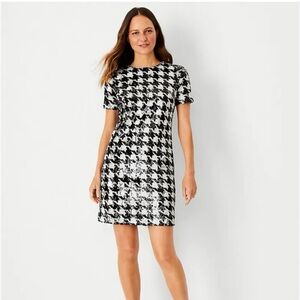 Ann Taylor Houndstooth Sequin Mini Dress NWT